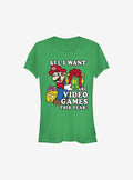 retro platform gamer All I Want Are Video Games Holiday Girls T-Shirt
