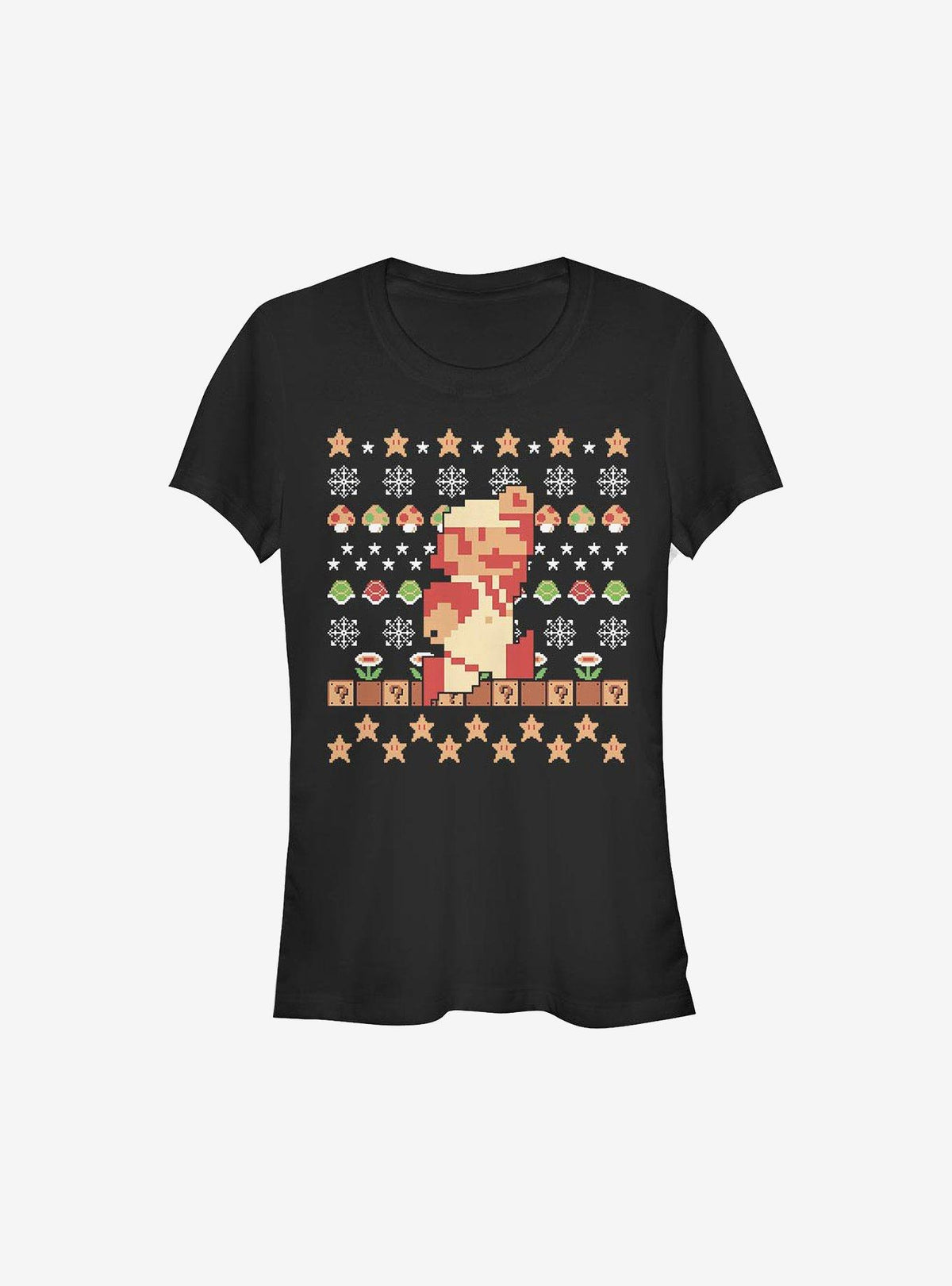 retro platform gamer Holiday Pixels Christmas Pattern Girls T-Shirt