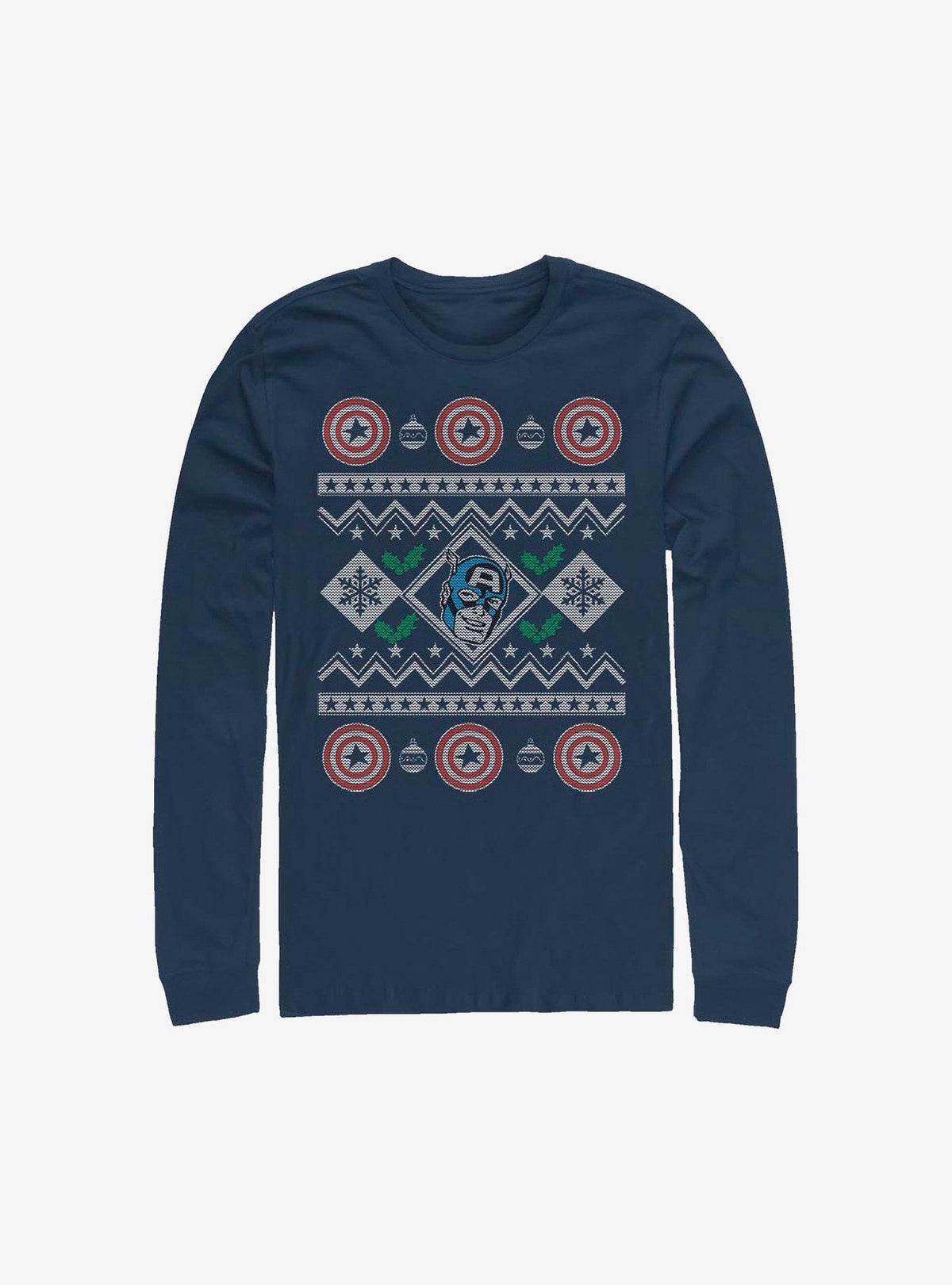 Captain America Christmas Pattern Sweater Long-Sleeve T-Shirt