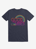 Good Vibes Rainbow Navy Blue T Shirt T Shirt Comfort Fit Humor Gift