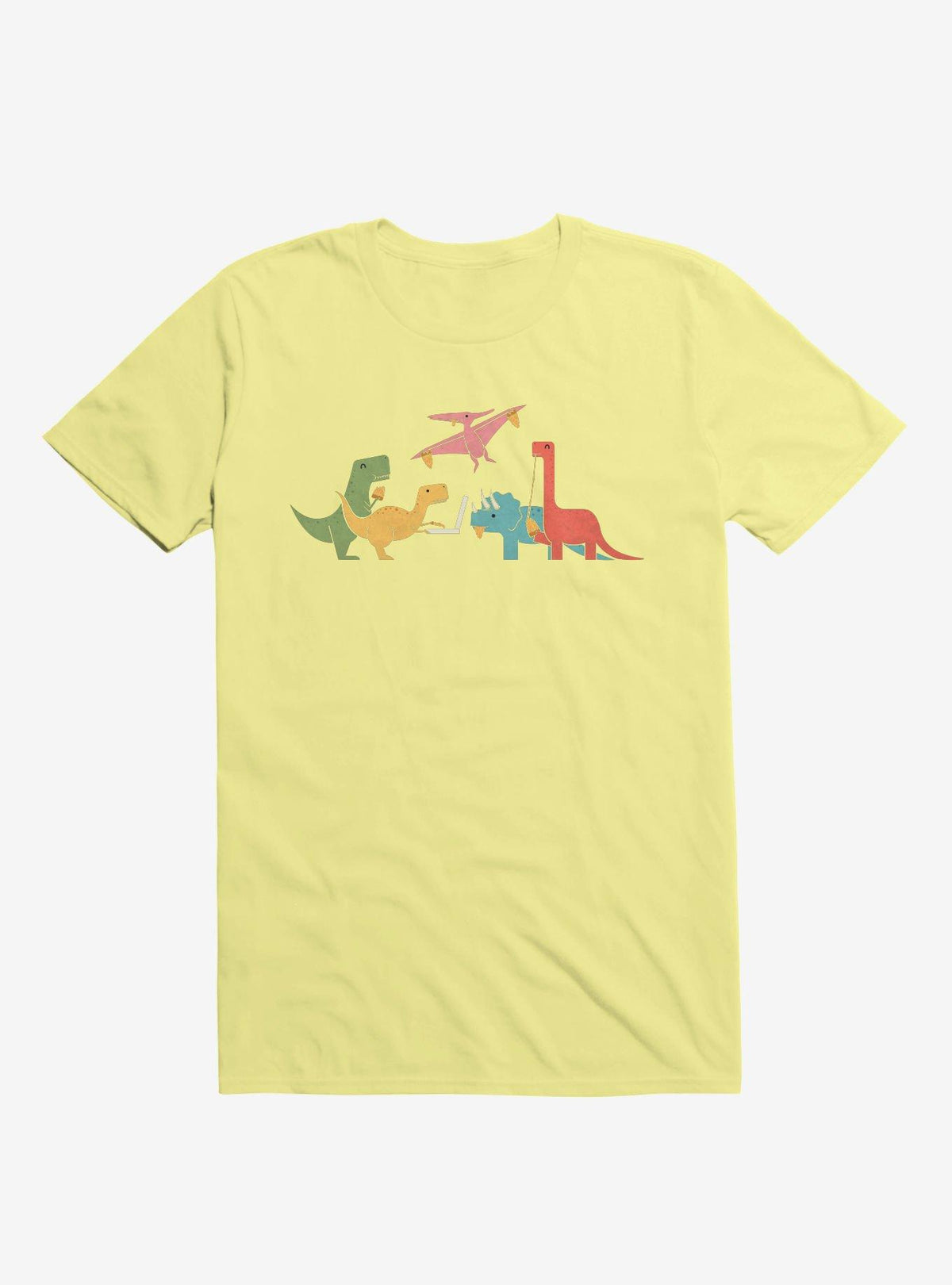 Dinos Eating Pizza Corn Silk Yellow T Shirt T Shirt Streetwear Style Best Seller Look