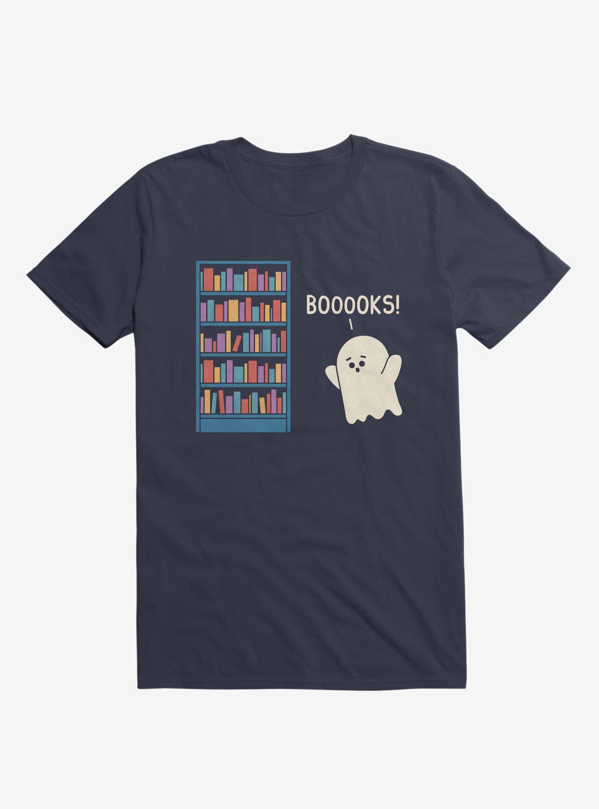 Booooks Ghost Book Library Lover Navy Blue T Shirt T Shirt Trending US Humor Gift