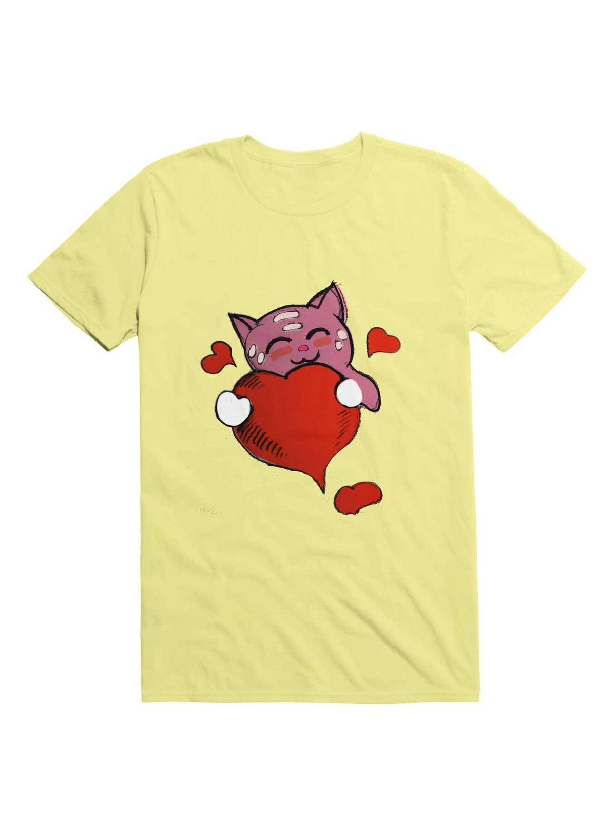 Kawaii Lovely pink Kawaii cat holding a red heart T Shirt T Shirt Premium Print Funny Quote