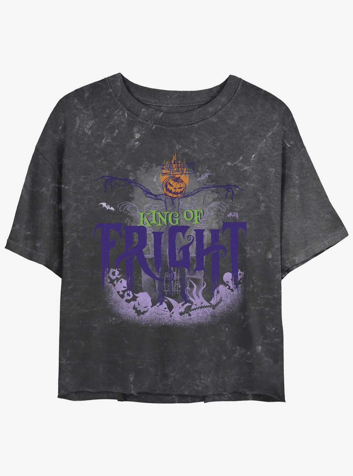 spooky holiday King of Fright Mineral Wash Girls Crop T-Shirt