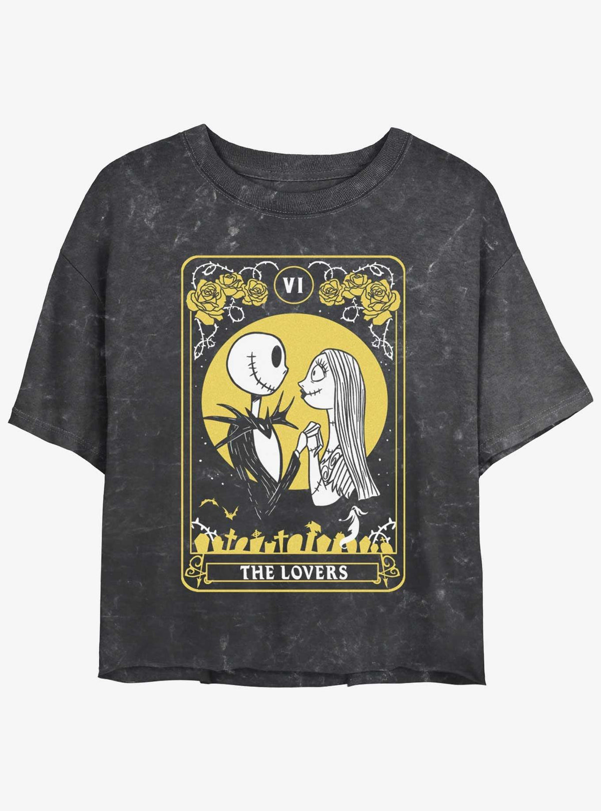 spooky holiday Jack Sally The Lovers Tarot Mineral Wash Girls Crop T-Shirt