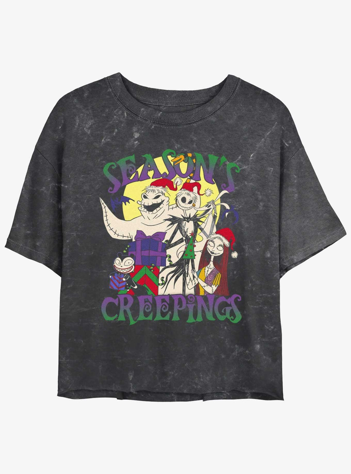 spooky holiday Season's Creepings Oogie Jack Sally Mineral Wash Girls Crop T-Shirt