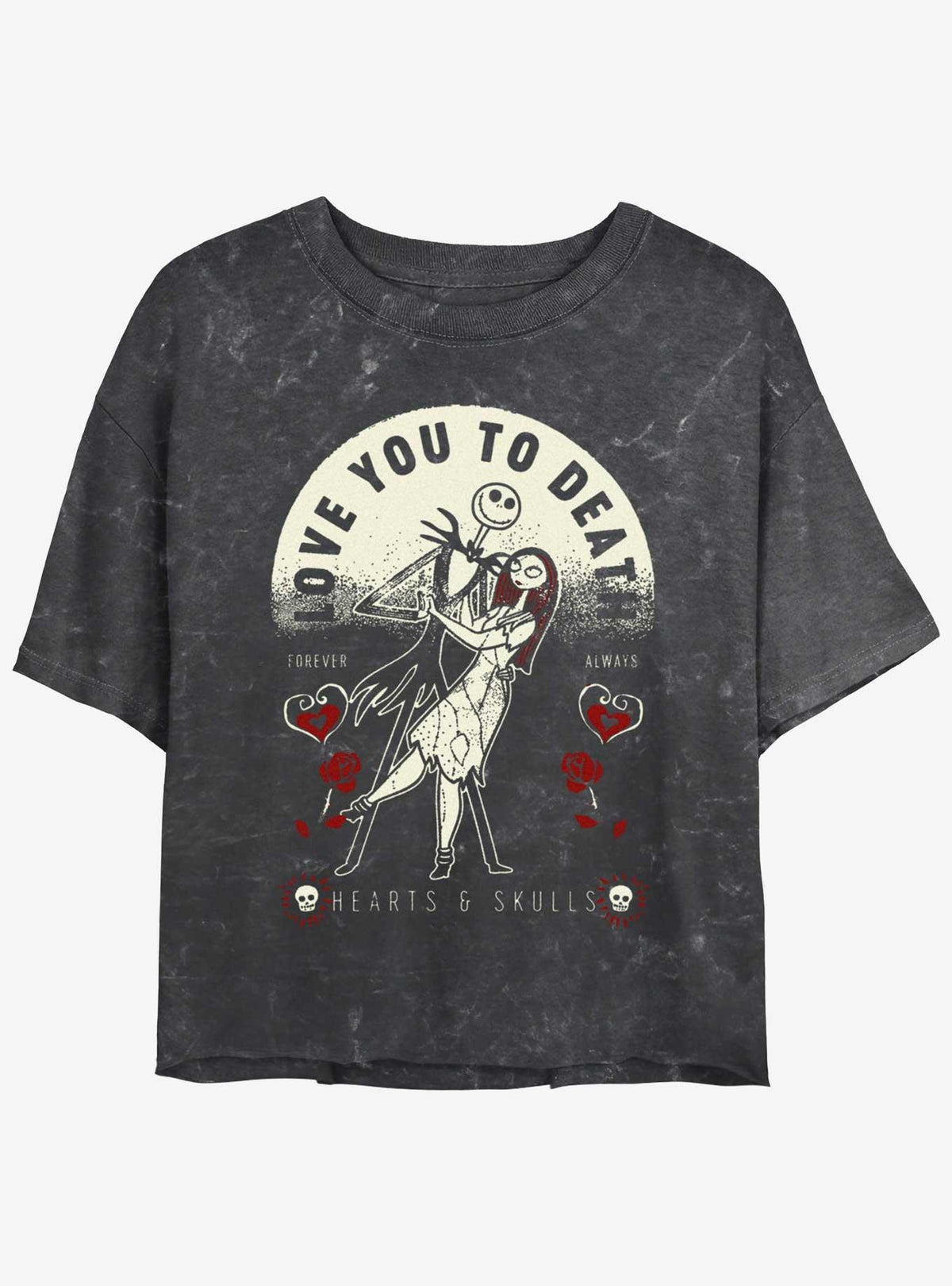 spooky holiday Jack Sally Love You To Death Mineral Wash Girls Crop T-Shirt