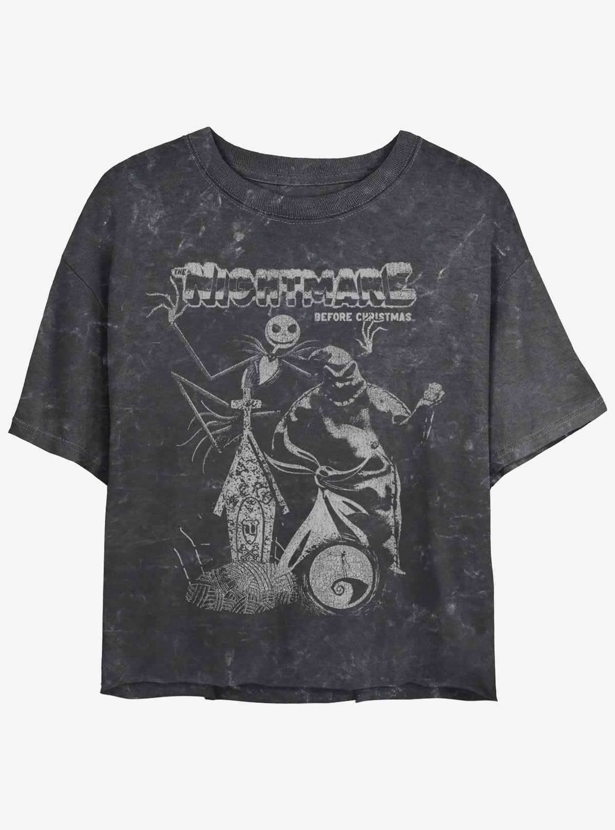 spooky holiday Jack and Boogie Mineral Wash Girls Crop T-Shirt