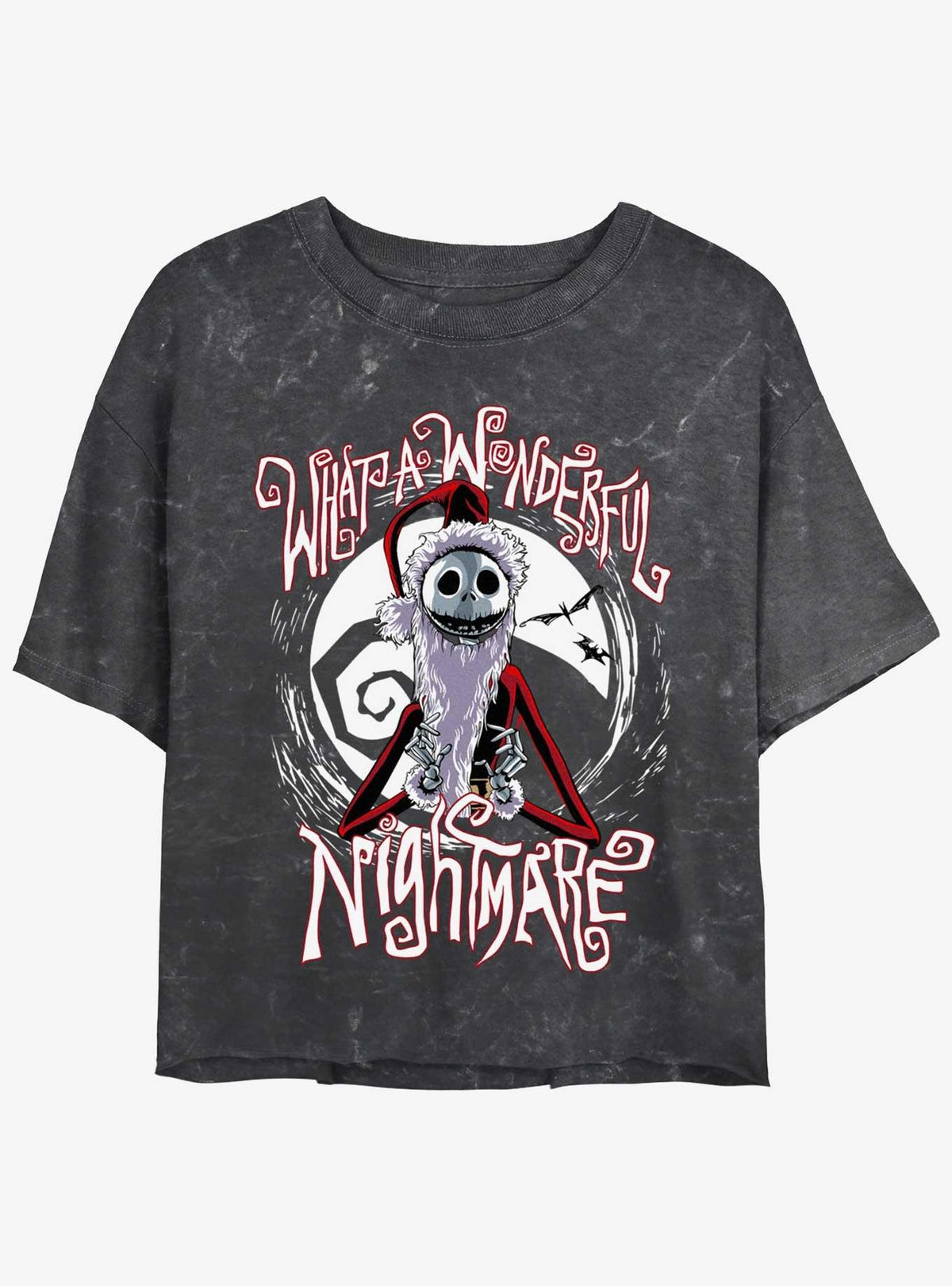 spooky holiday Santa Jack Wonderful Nightmare Mineral Wash Girls Crop T-Shirt
