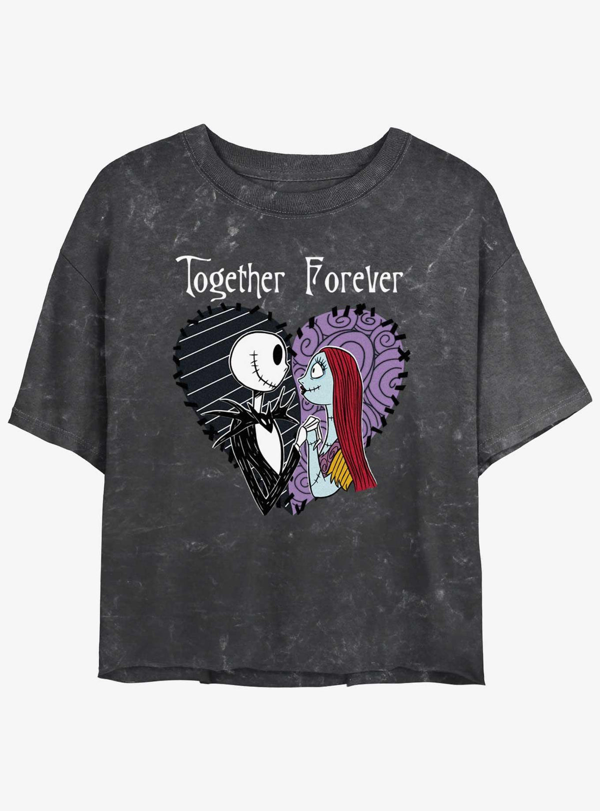 spooky holiday Jack and Sally Together Forever Mineral Wash Girls Crop T-Shirt