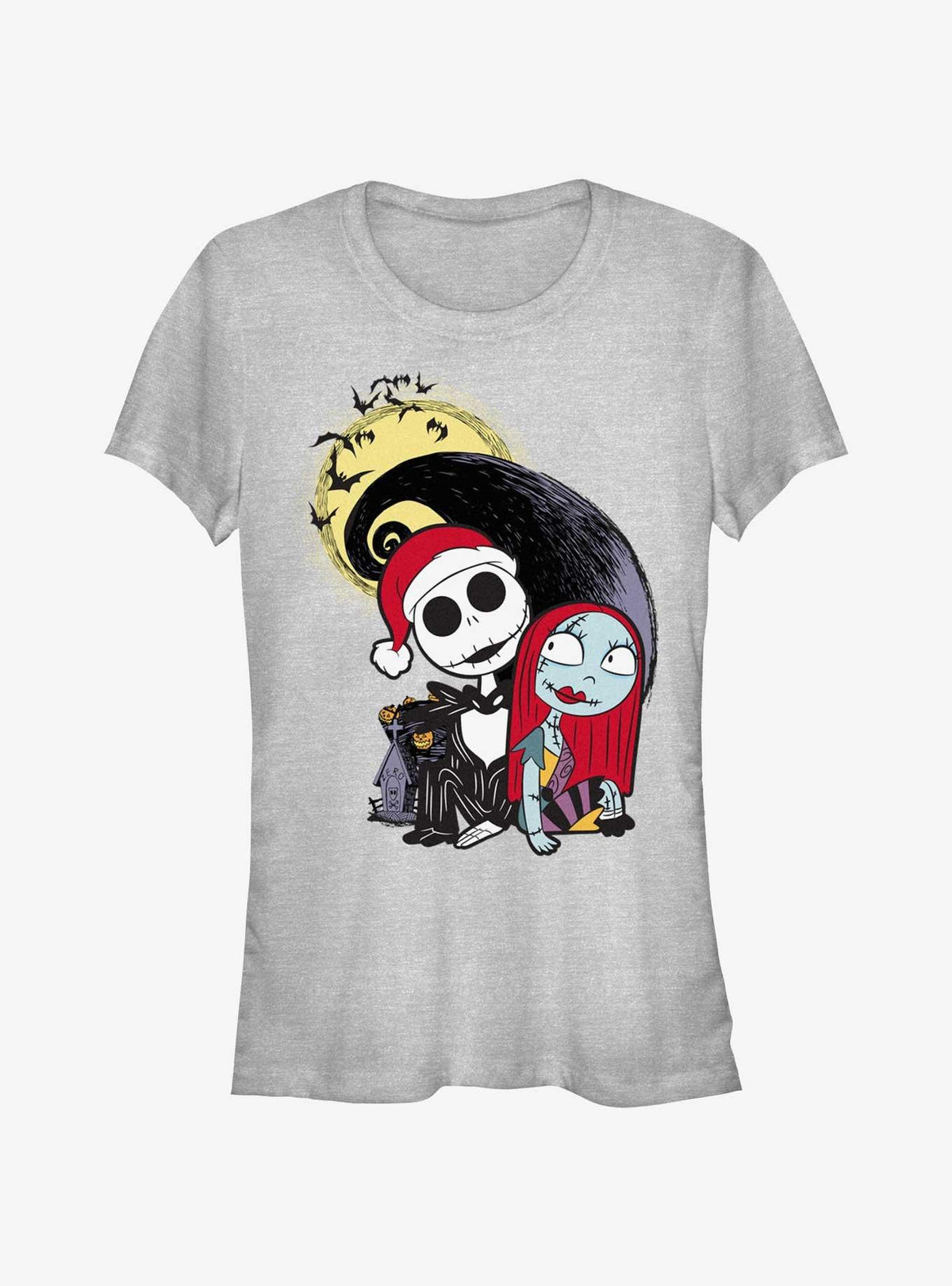 spooky holiday Santa Jack and Sally Girls T-Shirt