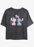island alien duo Angel Loves cute blue alien Mineral Wash Girls Crop T-Shirt