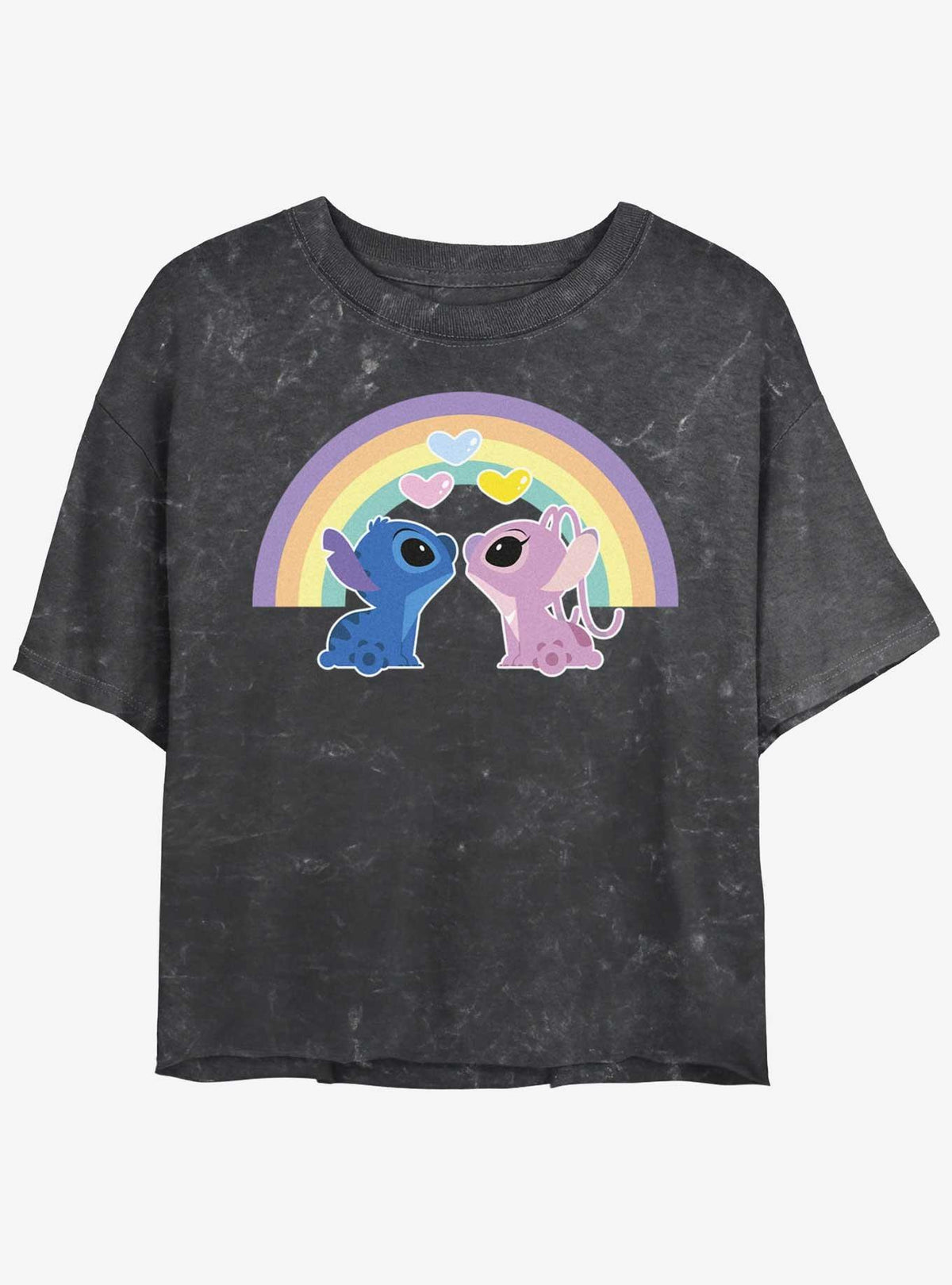 island alien duo Angel cute blue alien Love Under The Rainbow Mineral Wash Girls Crop T-Shirt
