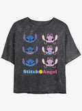 island alien duo Angel cute blue alien Faces Mineral Wash Girls Crop T-Shirt