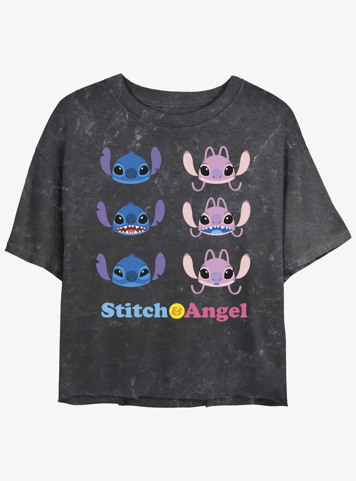 island alien duo Angel cute blue alien Faces Mineral Wash Girls Crop T-Shirt