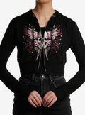 Social Collision Skull & Roses Rhinestone Girls Crop Hoodie