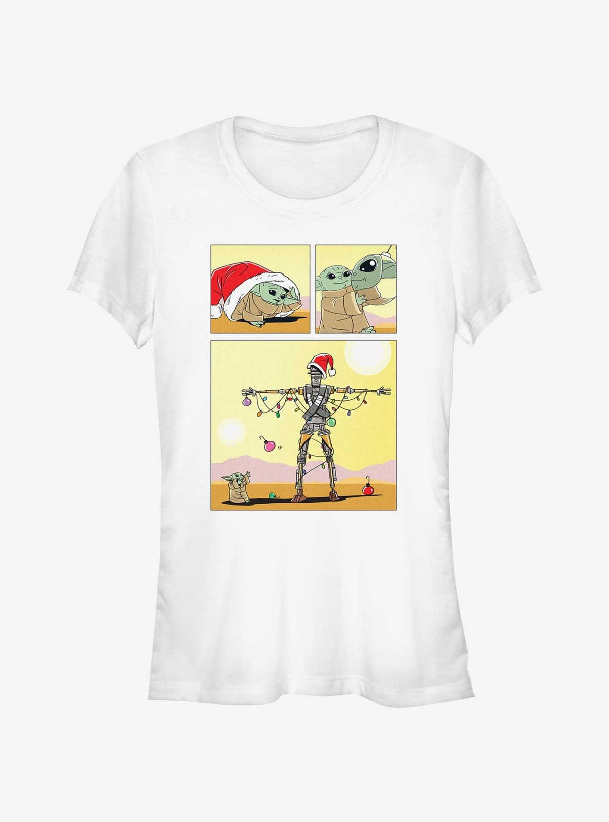 space adventure The Mandalorian Grogu Christmas Comic Girls T-Shirt