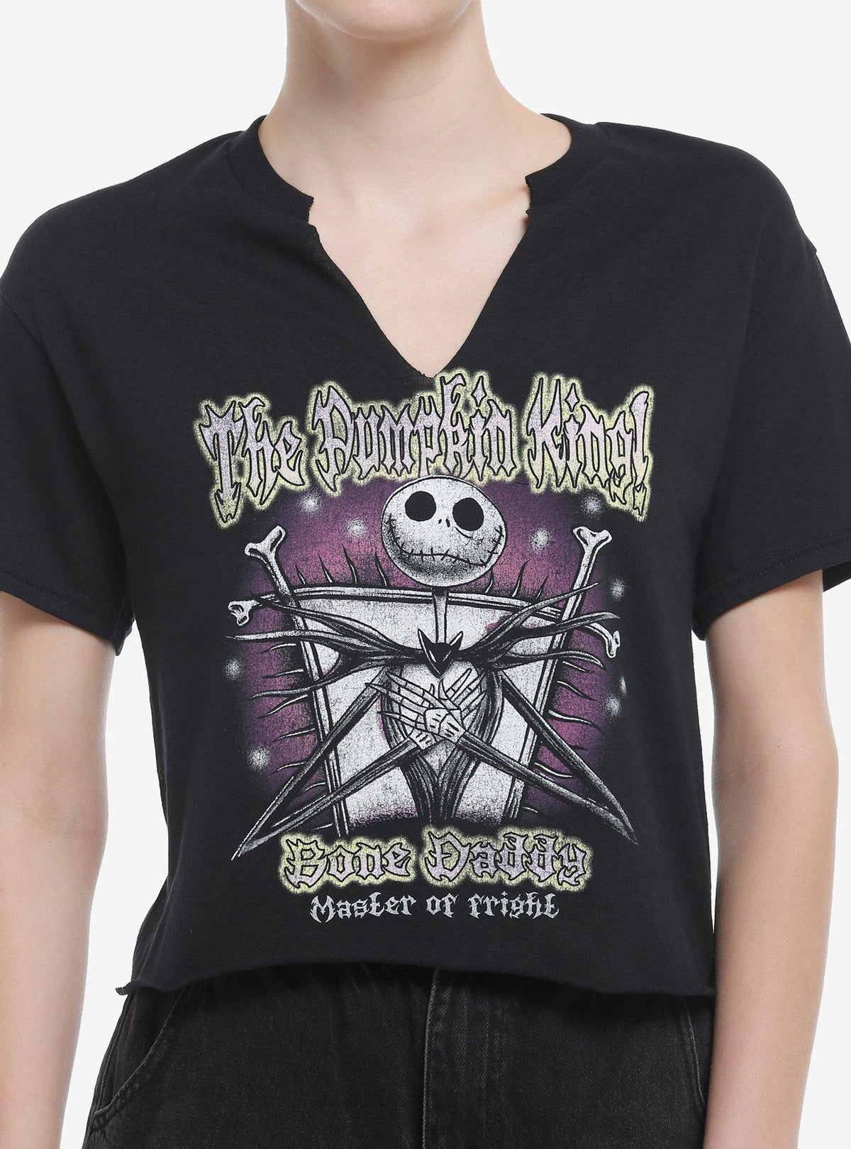 spooky holiday Jack Titles Girls Notched Crop T-Shirt 2