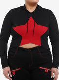 Social Collision Red Star Ribbed Girls Crop Hoodie Plus Size