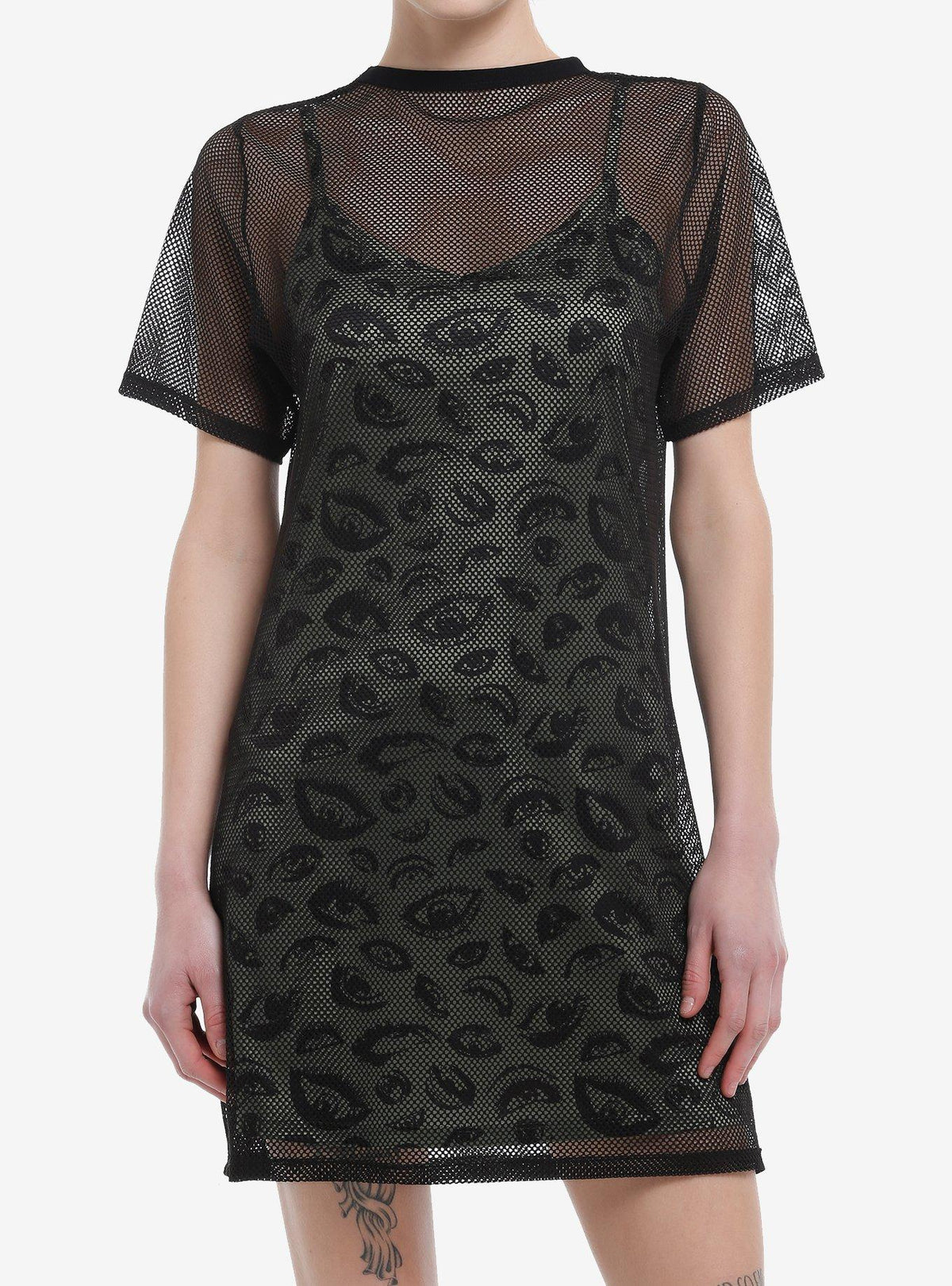 Social Collision Eyes Fishnet Twofer Dress