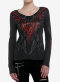 House Of The Dragon Red Dragon Rhinestone Girls Long-Sleeve Thermal Top