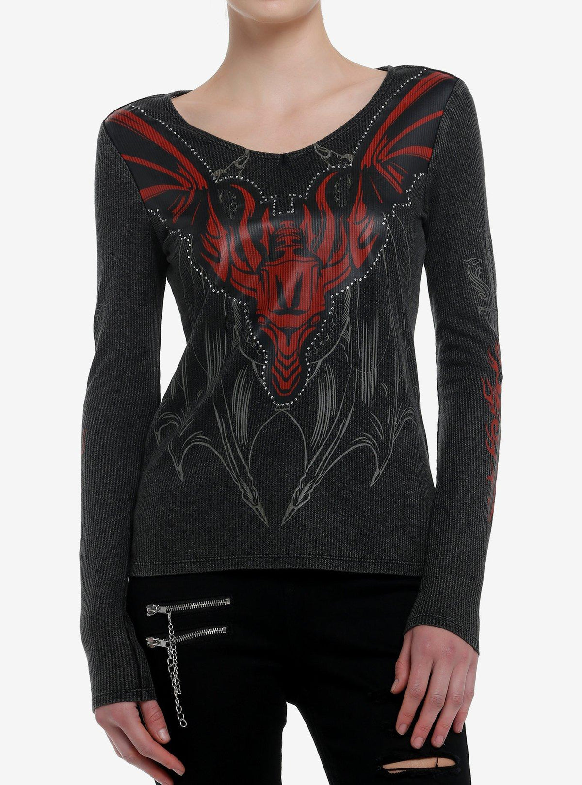 House Of The Dragon Red Dragon Rhinestone Girls Long-Sleeve Thermal Top