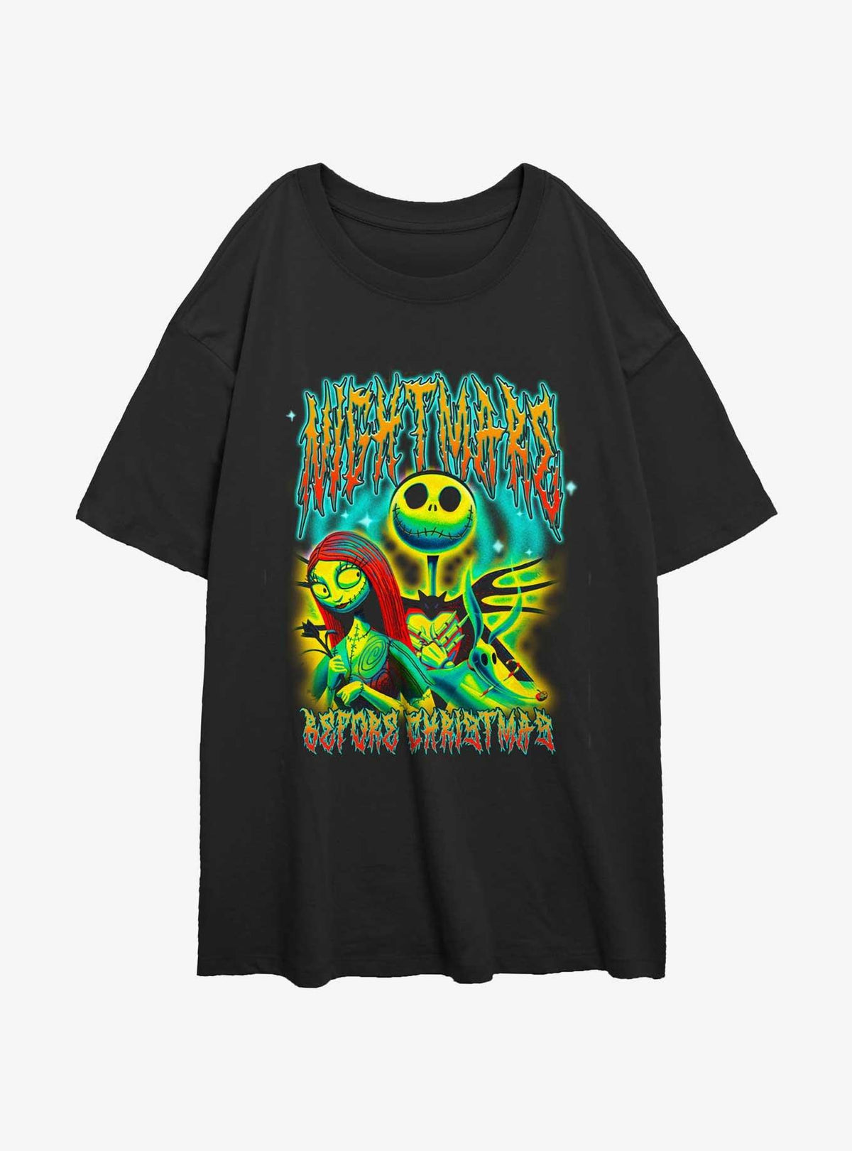 spooky holiday Graffiti Jack and Sally Girls Oversized T-Shirt