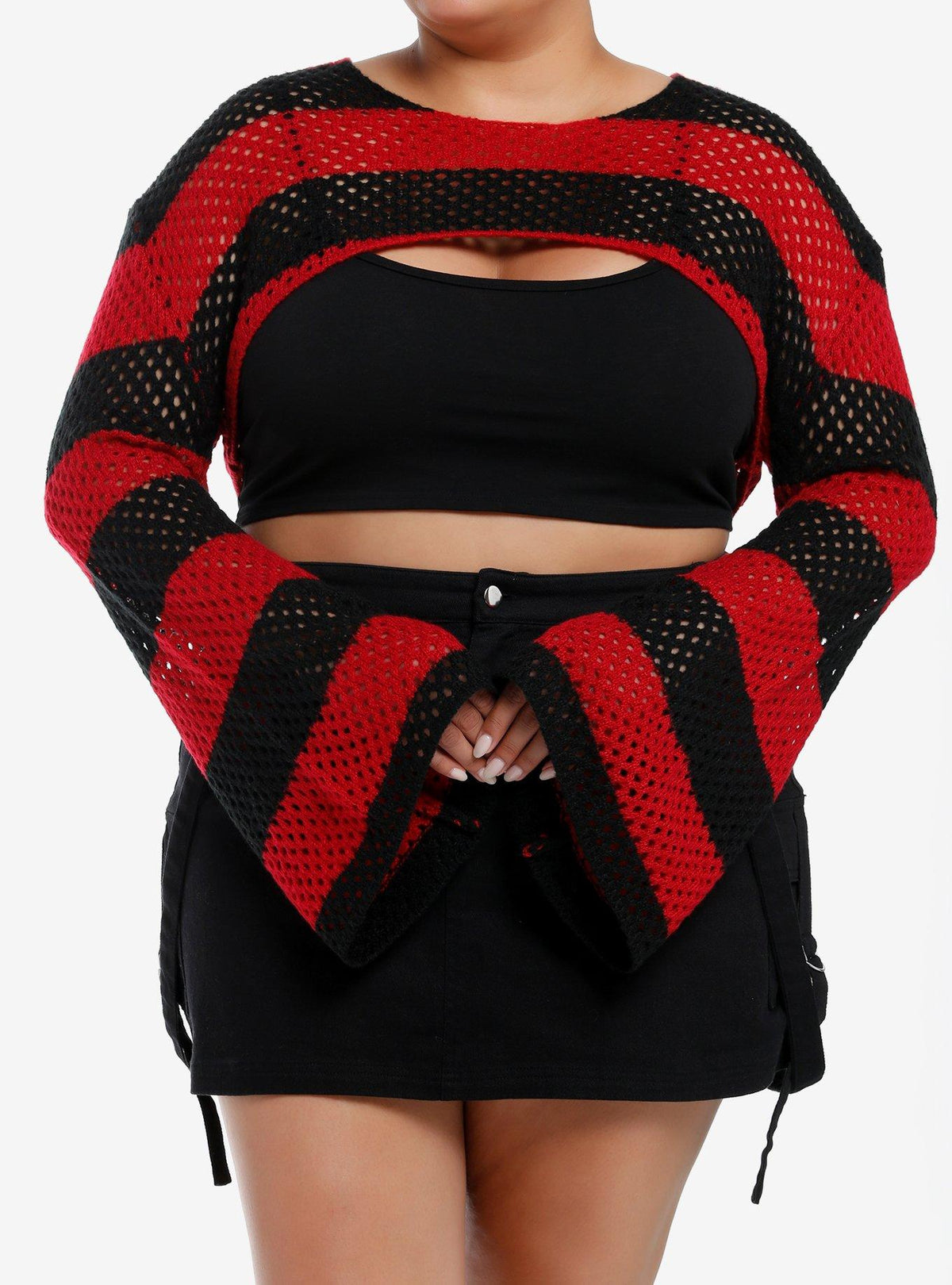 Social Collision Black & Red Stripe Bolero Girls Crop Shrug Plus Size