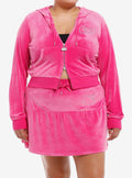cute kitty Rhinestone Pink Velour Crop Girls Hoodie Plus Size