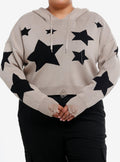 Social Collision Black Star Destructed Girls Crop Hoodie Plus Size