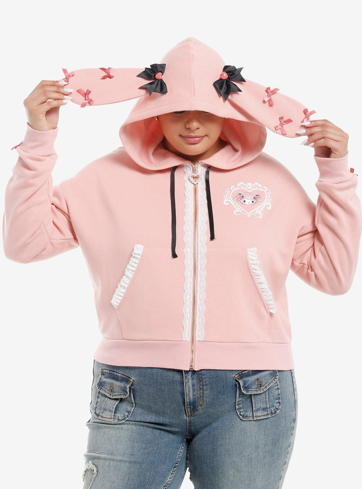 My Melody Lace Ribbon Girls Crop Hoodie Plus Size