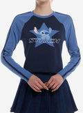 cute blue alien Star Patch Girls Long-Sleeve Raglan T-Shirt 2