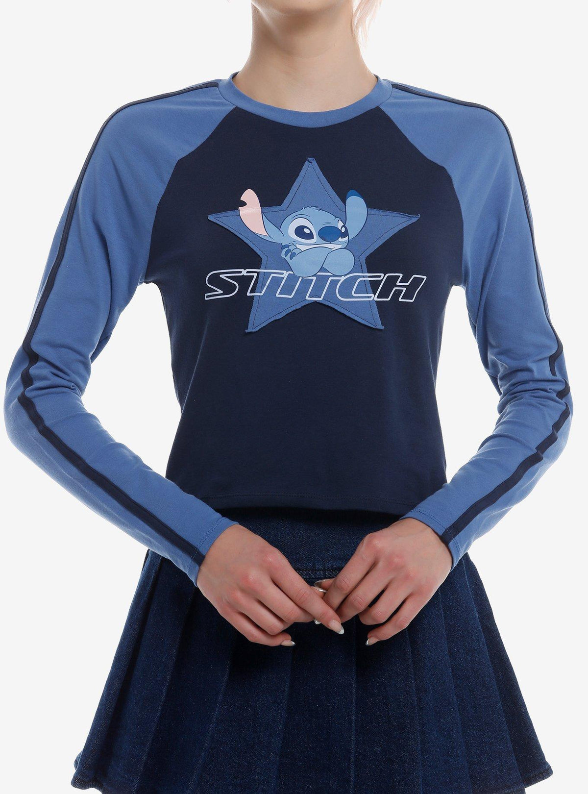 cute blue alien Star Patch Girls Long-Sleeve Raglan T-Shirt 2