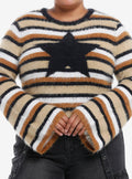 Social Collision Star Stripe Crop Girls Fuzzy Sweater Plus Size