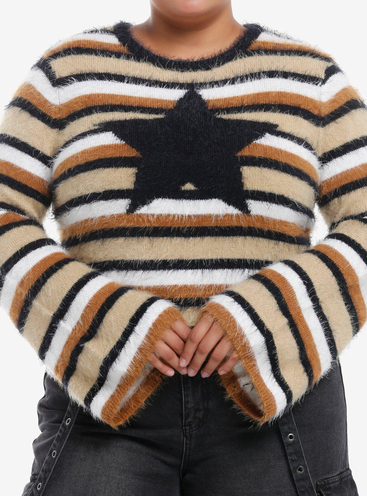 Social Collision Star Stripe Crop Girls Fuzzy Sweater Plus Size