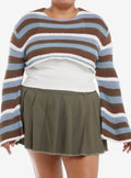 Thorn & Fable Blue Earth Tone Stripe Fuzzy Bolero Girls Crop Shrug Plus Size