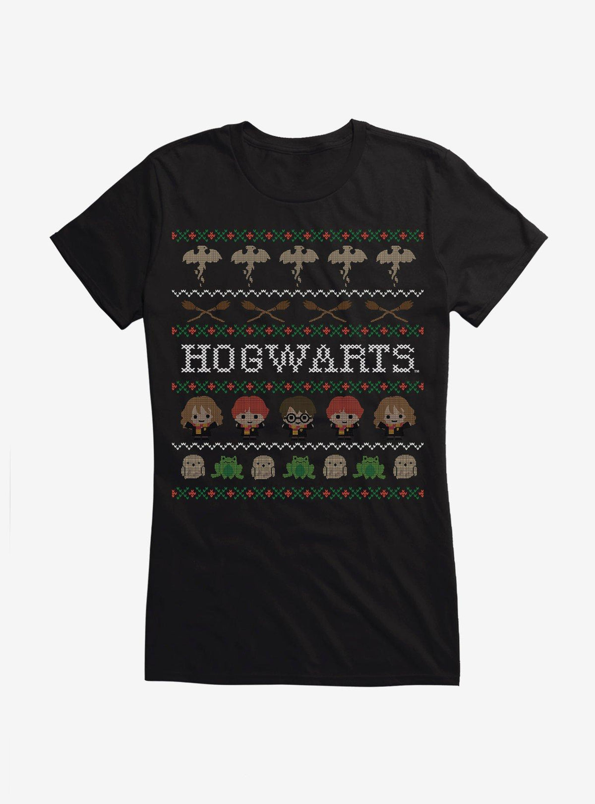 wizard school Hogwarts Ugly Christmas Pattern Girls T-Shirt