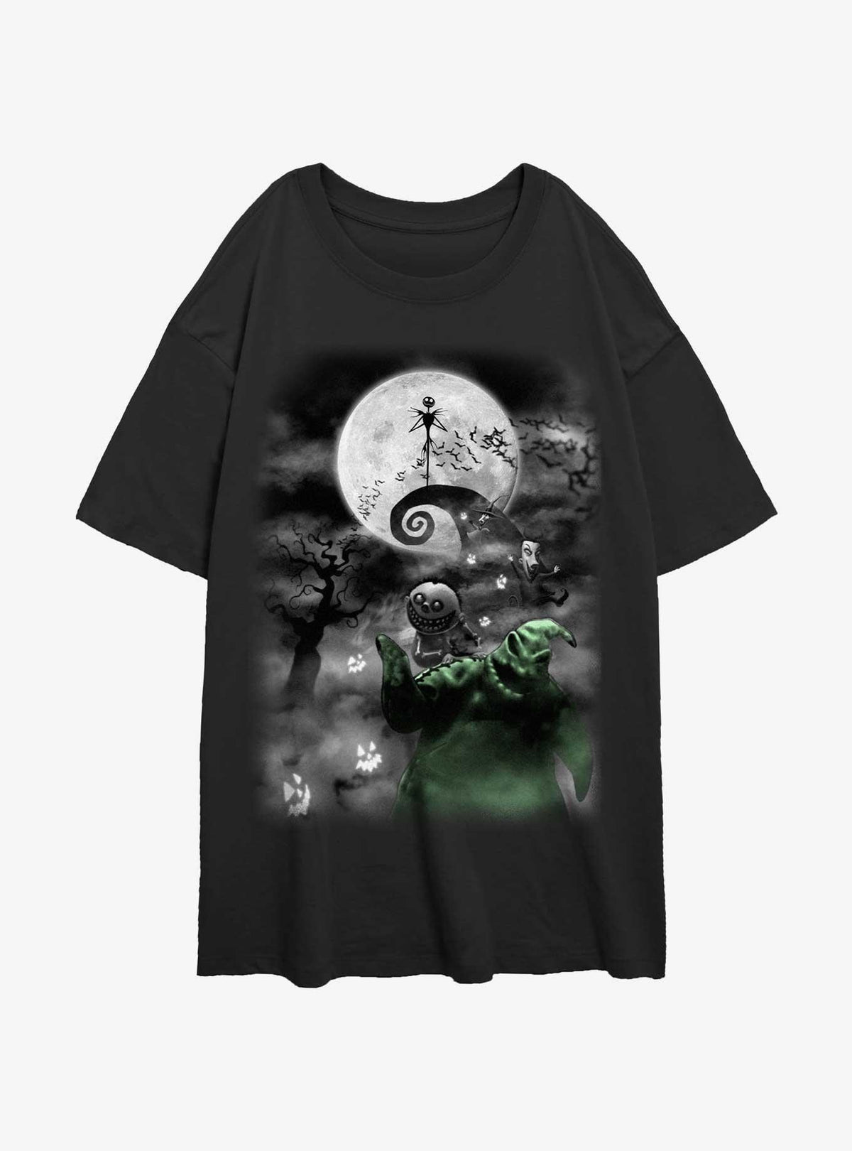 spooky holiday Jack Night Sky Moon Girls Oversized T-Shirt