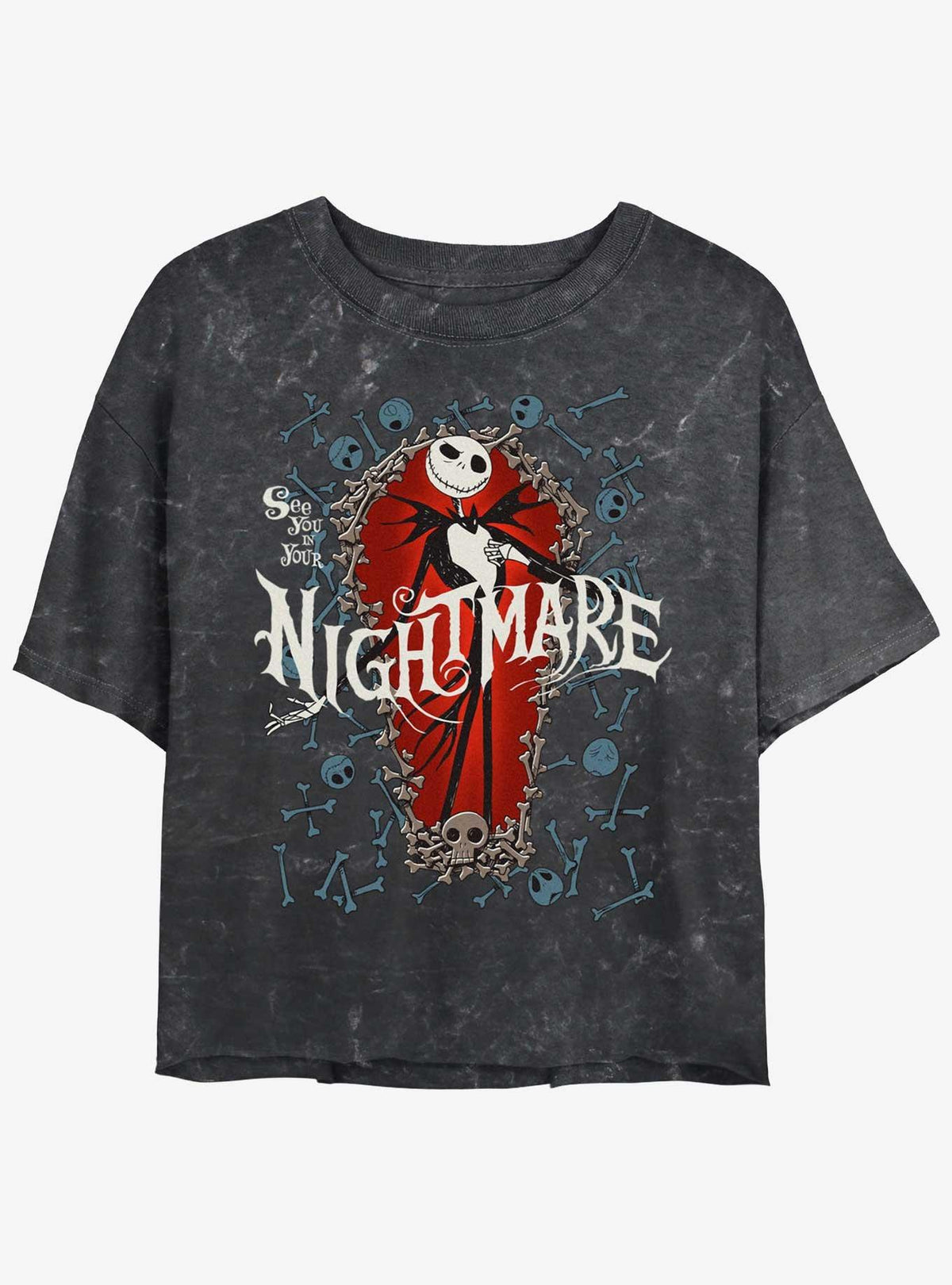 spooky holiday Jack Bone Coffin Girls Mineral Wash Crop T-Shirt
