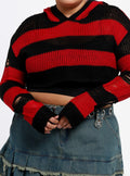 Social Collision Red & Black Stripe Knit Bolero Girls Crop Hoodie Plus Size