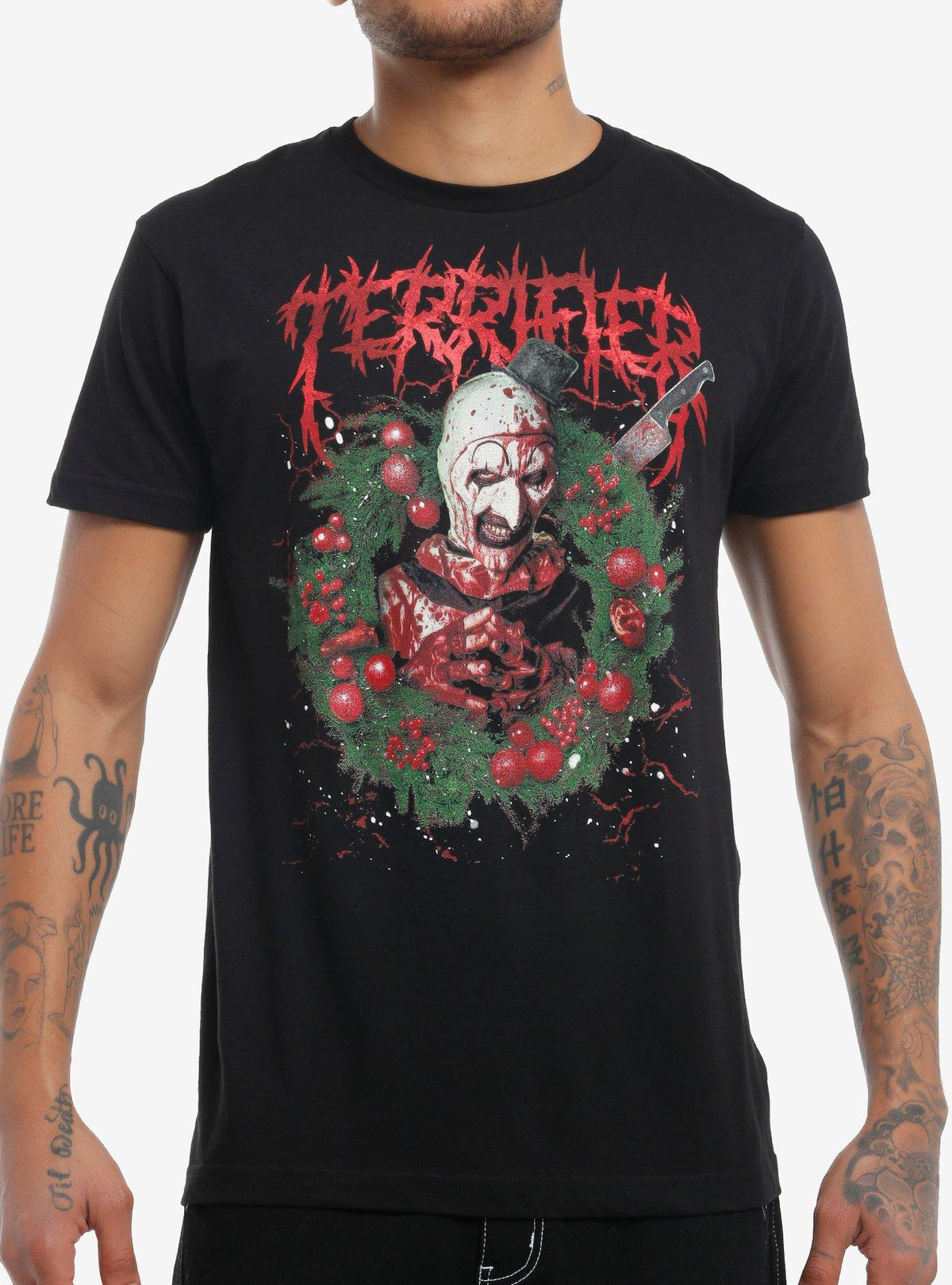 Terrifier Art The Clown Wreath T-Shirt 3