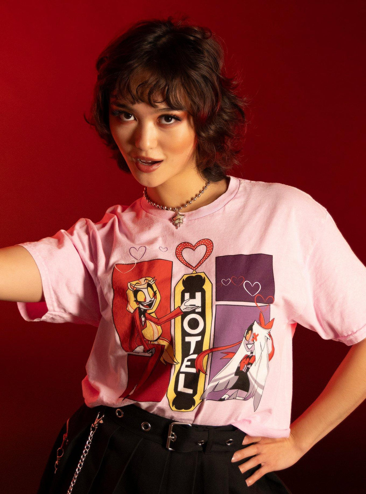 Hazbin Hotel Charlie Vaggie Tie-Dye Girls Crop T-Shirt