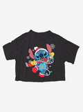 cute blue alien Holiday Lights Girls Crop T-Shirt 2