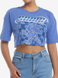speedy hedgehog Blue Checkered Girls Crop T-Shirt
