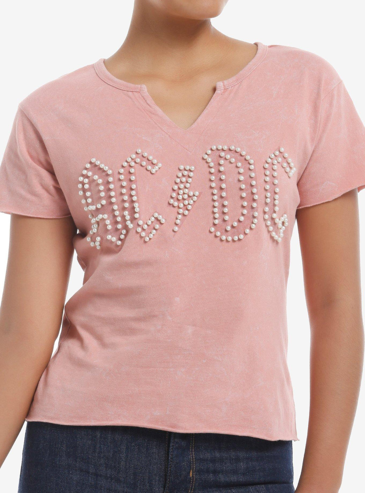 AC DC Pearl Logo Girls V-Neck T-Shirt
