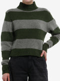 Green & Grey Stripe Girls Fuzzy Sweater