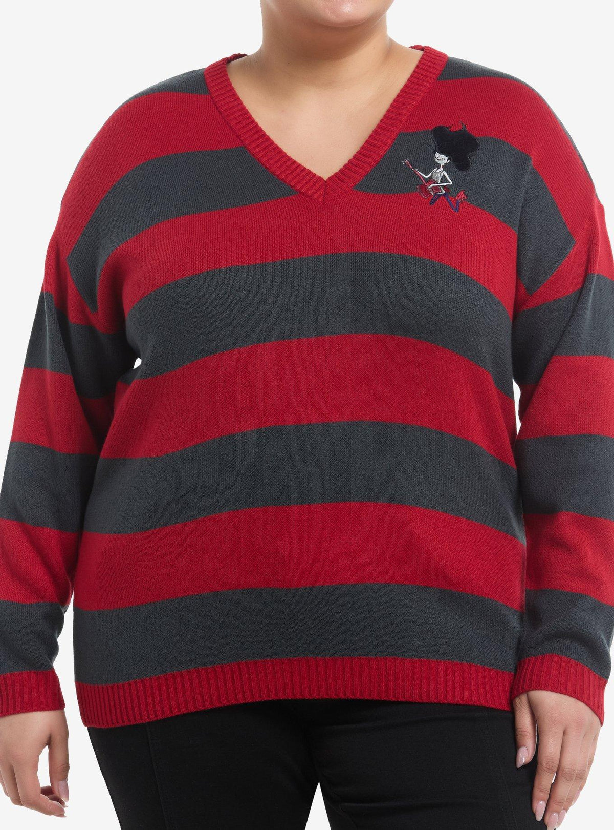 Adventure Time Marceline The Vampire Queen Stripe Girls V-Neck Sweater Plus Size