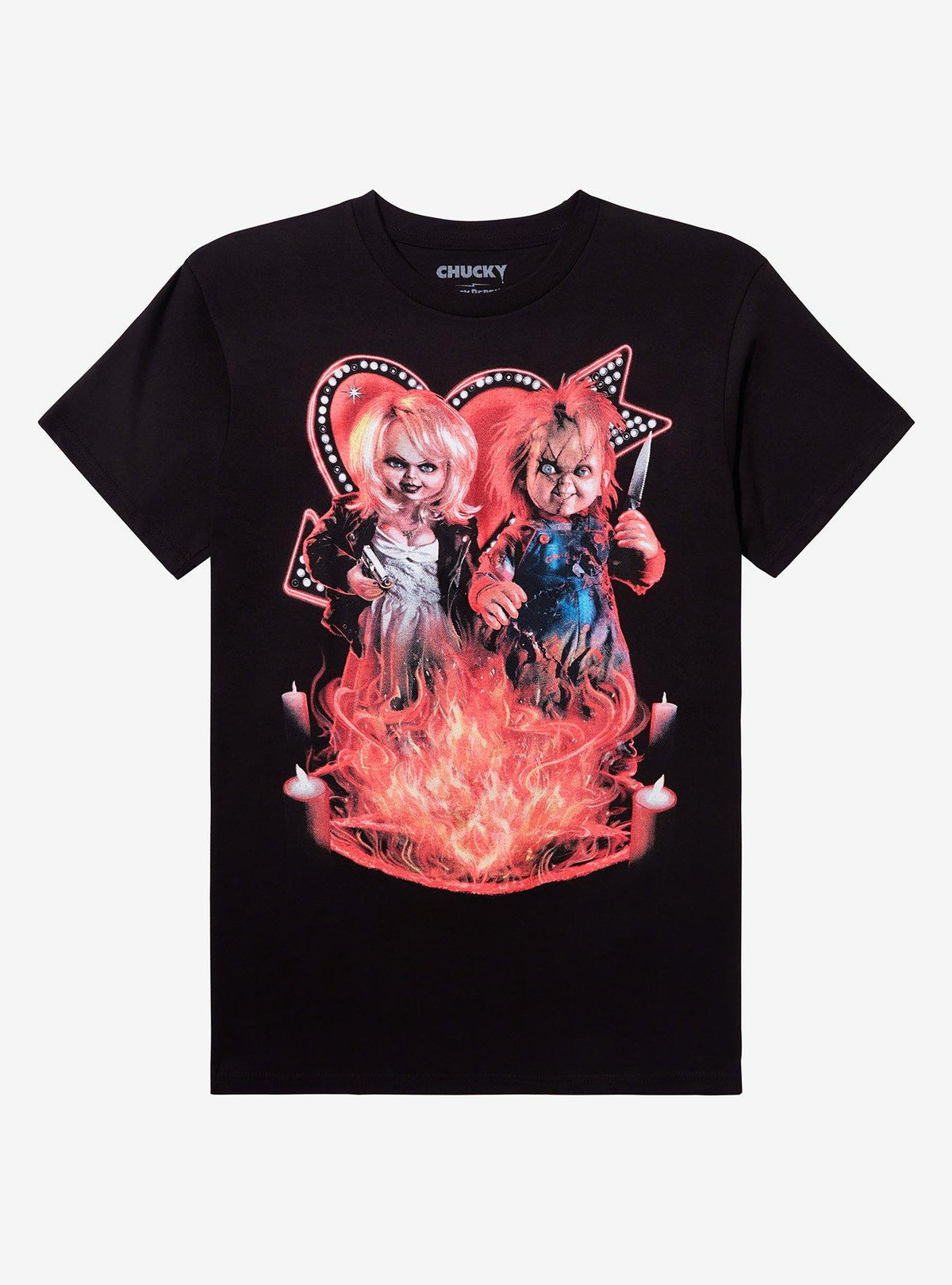 Rock Rebel Chucky Tiffany Flames Portrait T-Shirt