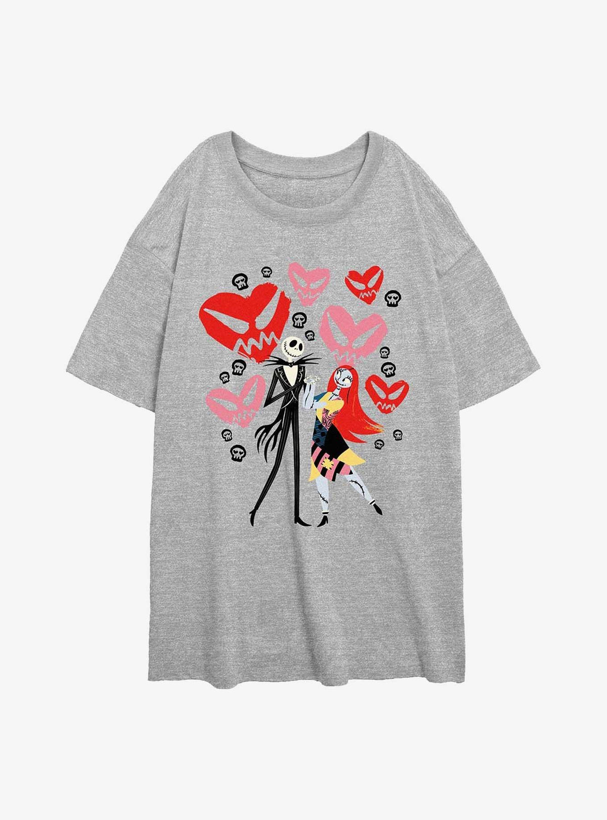 spooky holiday Jack Sally Creepy Hearts Girls Oversized T-Shirt