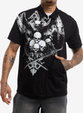 Vampire Bat Skulls Zip Woven Top